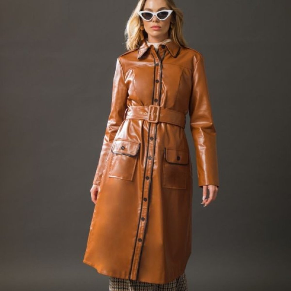 Faux leather trench coat by Flying Tomato